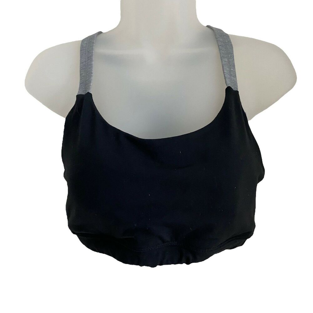 Athleta Medium Sports Bra Black Gray Racerback Criss Cross Workout